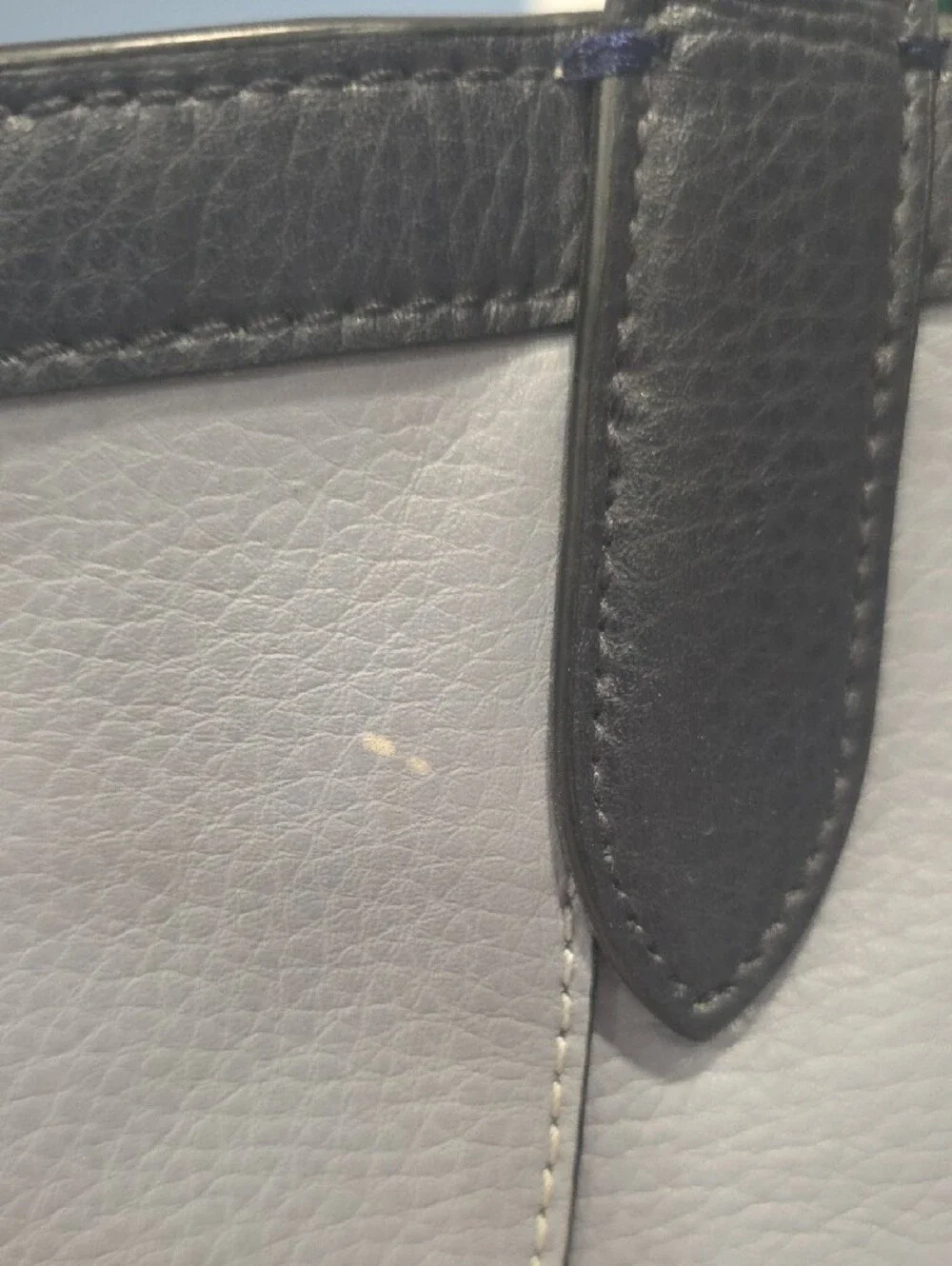Coach Blue-Gray Leather Tote with Green Trim With Duster